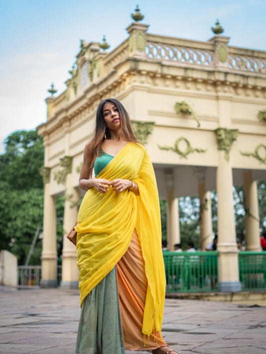 Multi color office wear plain khadi cotton saree