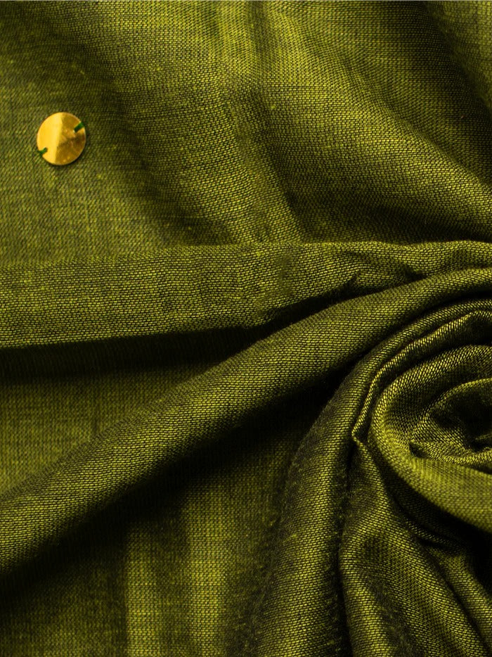 Mehndi green plain khadi cotton saree with ginni and fancy tassel work