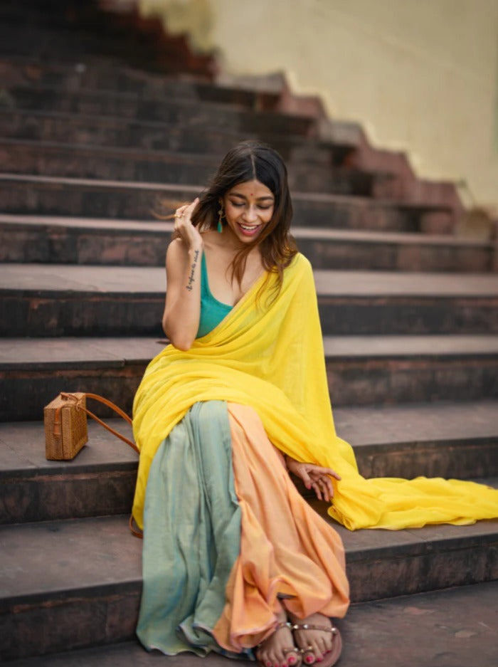 Multi color office wear plain khadi cotton saree
