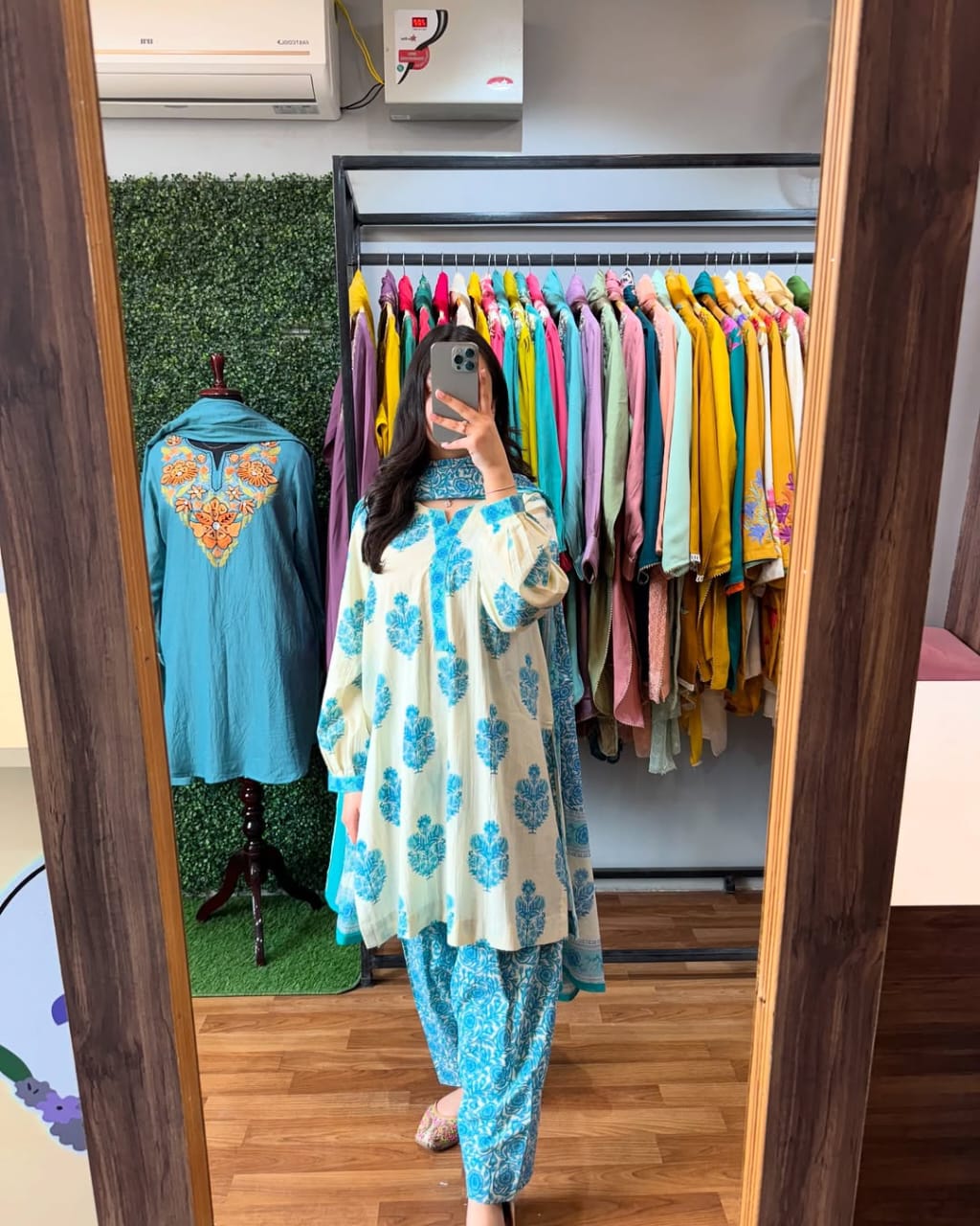 Sky blue soft mul cotton kurta and pant set with printed work dupatta