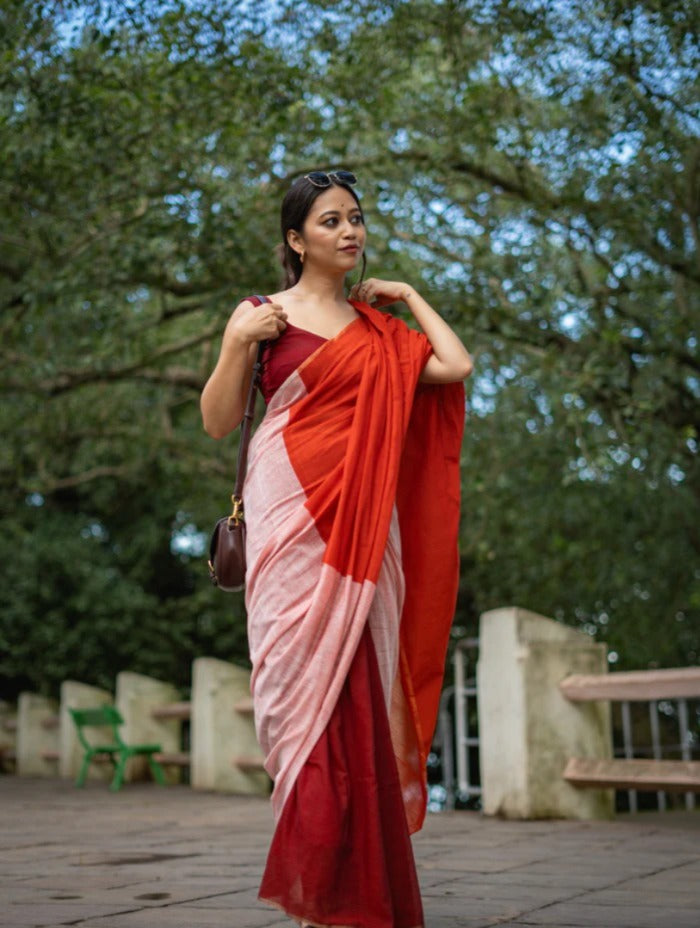 Multi color office wear plain khadi cotton saree