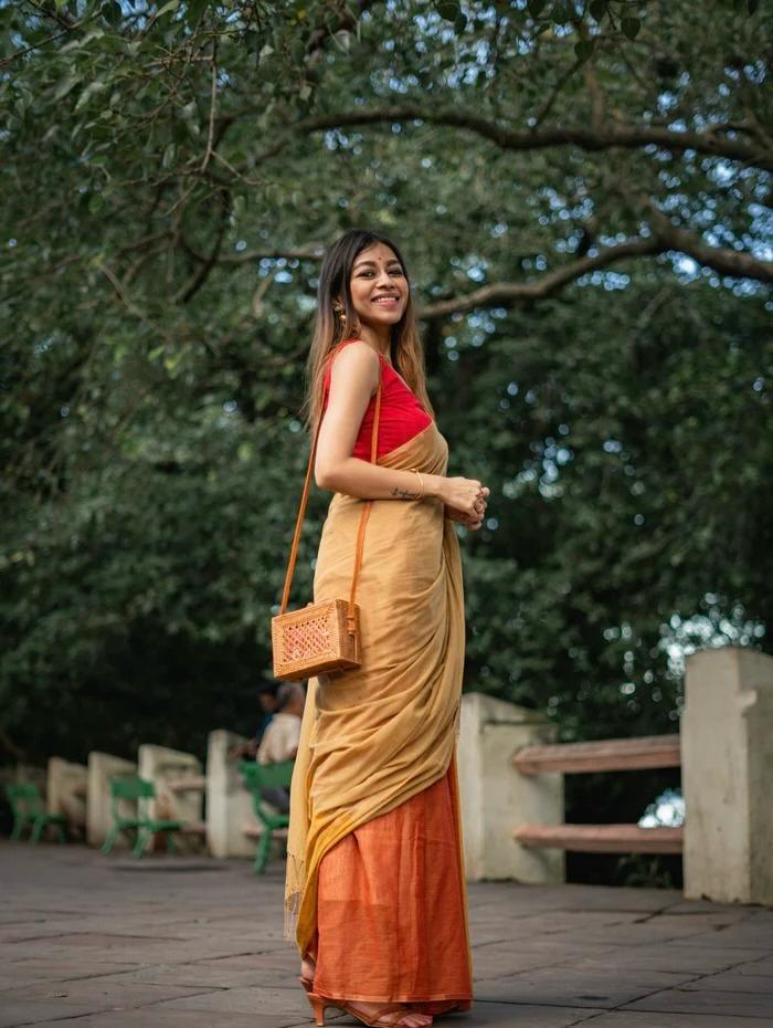 Multi color office wear plain khadi cotton saree