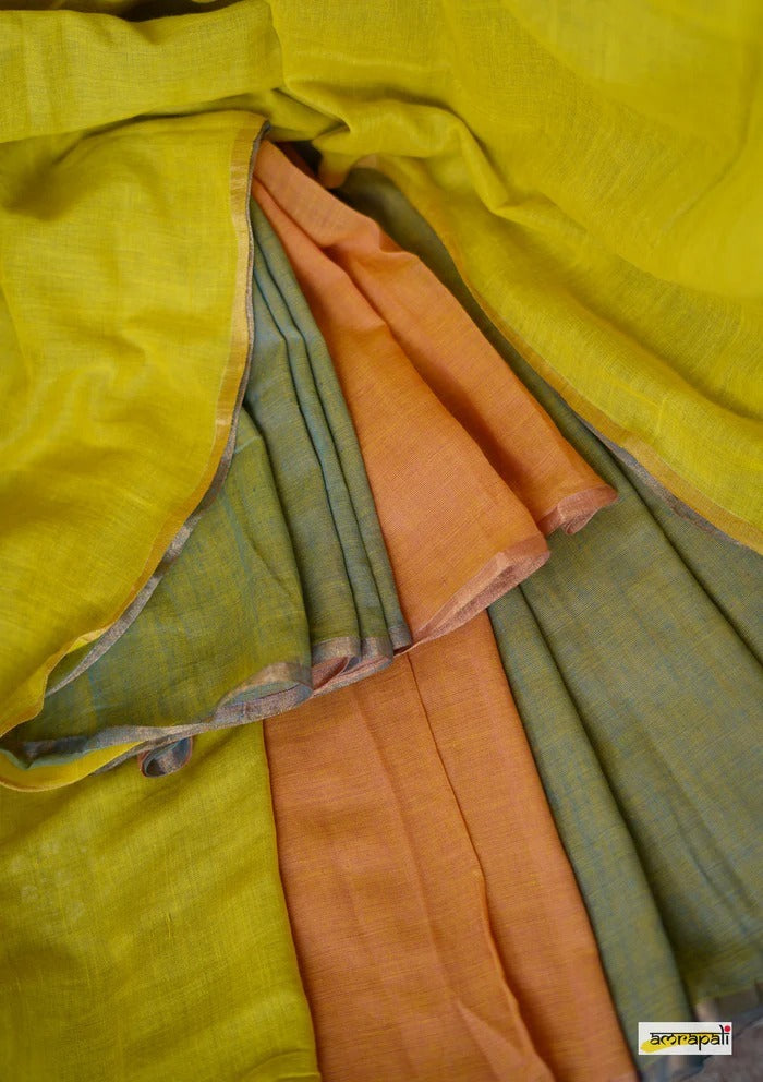 Multi color office wear plain khadi cotton saree