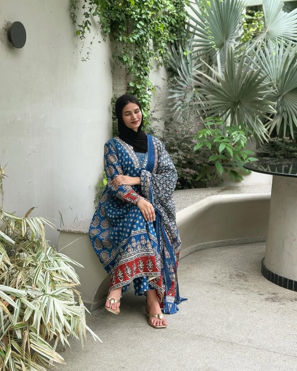 Blue soft mul cotton kurta and pant set with printed work dupatta