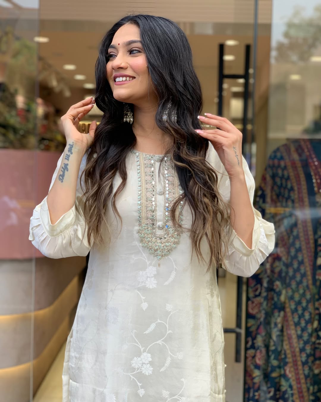 White soft cotton kurta and pent set with weaving work dupatta