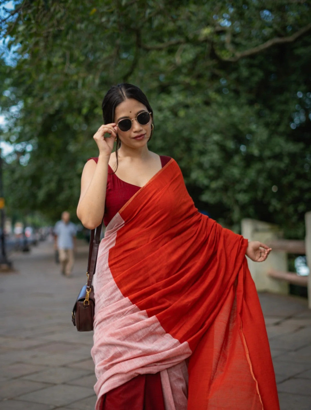 Multi color office wear plain khadi cotton saree