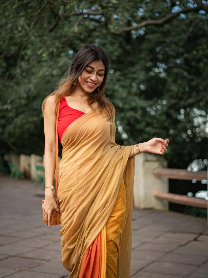 Multi color office wear plain khadi cotton saree