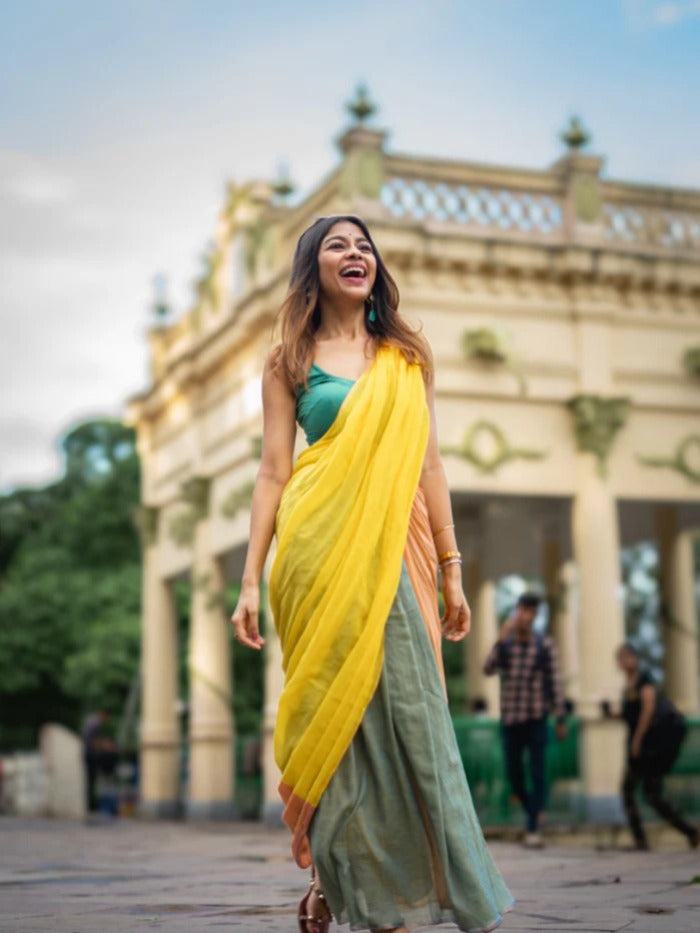 Multi color office wear plain khadi cotton saree