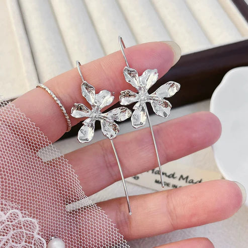 New French iris flower earrings - Silver